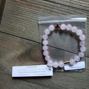 SOLD-CHARGED-ROSE QUARTZ & GOLD BRACELET